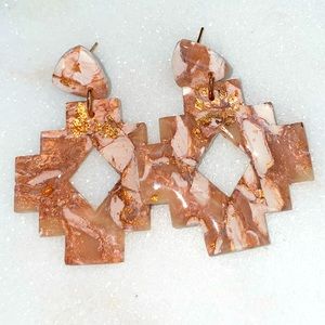 Aztec clay earrings with resin topcoat